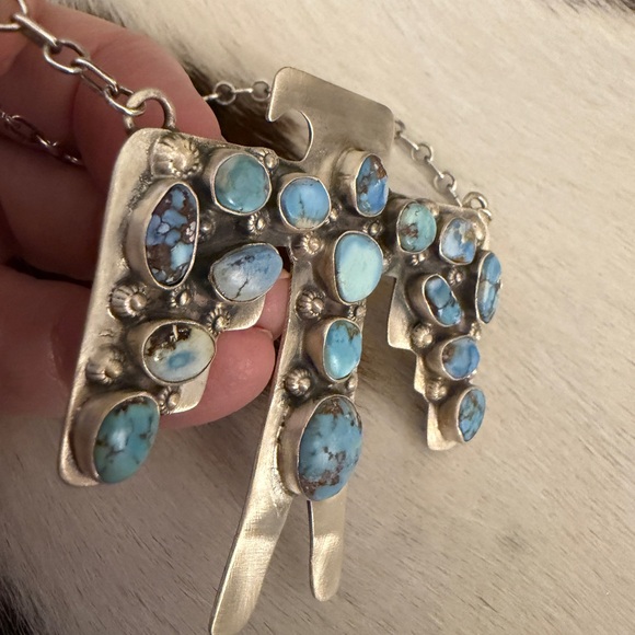 ❤️ Golden Hills Turquoise Thunderbird ADJ Statement Necklace 22.5” Unisex 33Gram - Picture 6 of 17